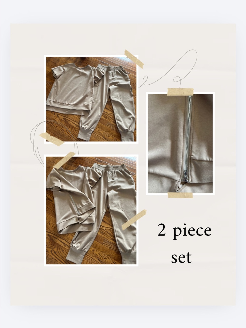 Satin-Look Two-Piece Lounge Set in Taupe